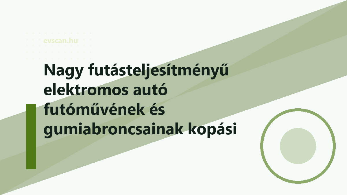 Nagy futásteljesítményű elektromos autó futóművének és gumiabroncsainak kopási pontjai emelőn, közelről